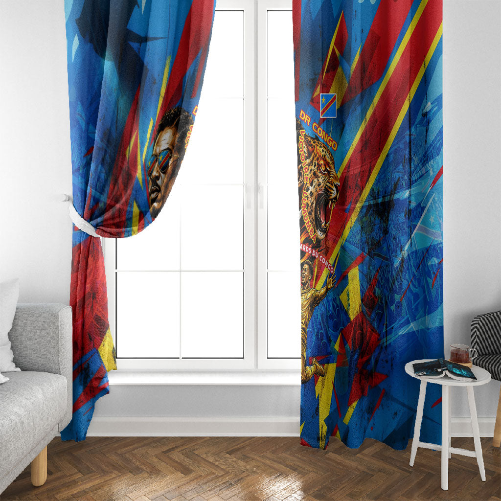 DR Congo Patrice Lumumba Football Victory Window Curtain African Pride Leopard And Flag