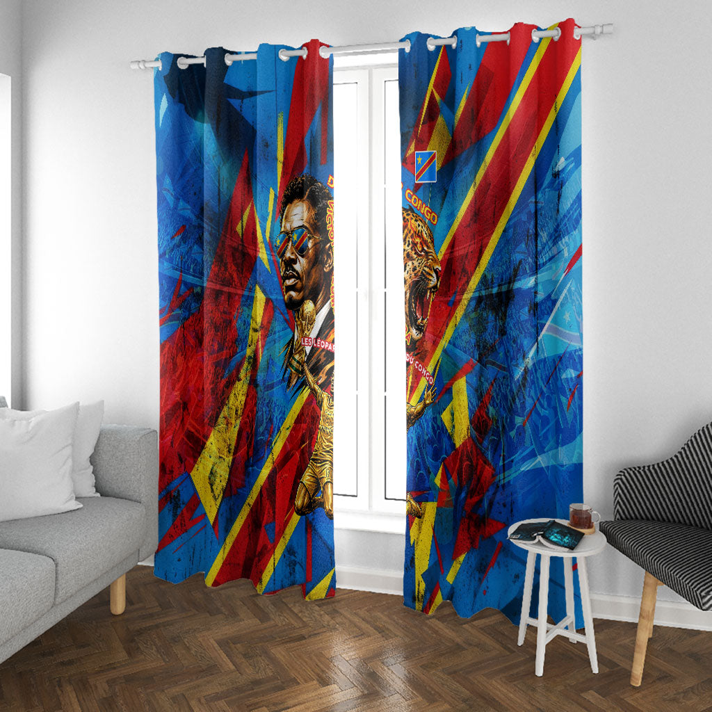 DR Congo Patrice Lumumba Football Victory Window Curtain African Pride Leopard And Flag