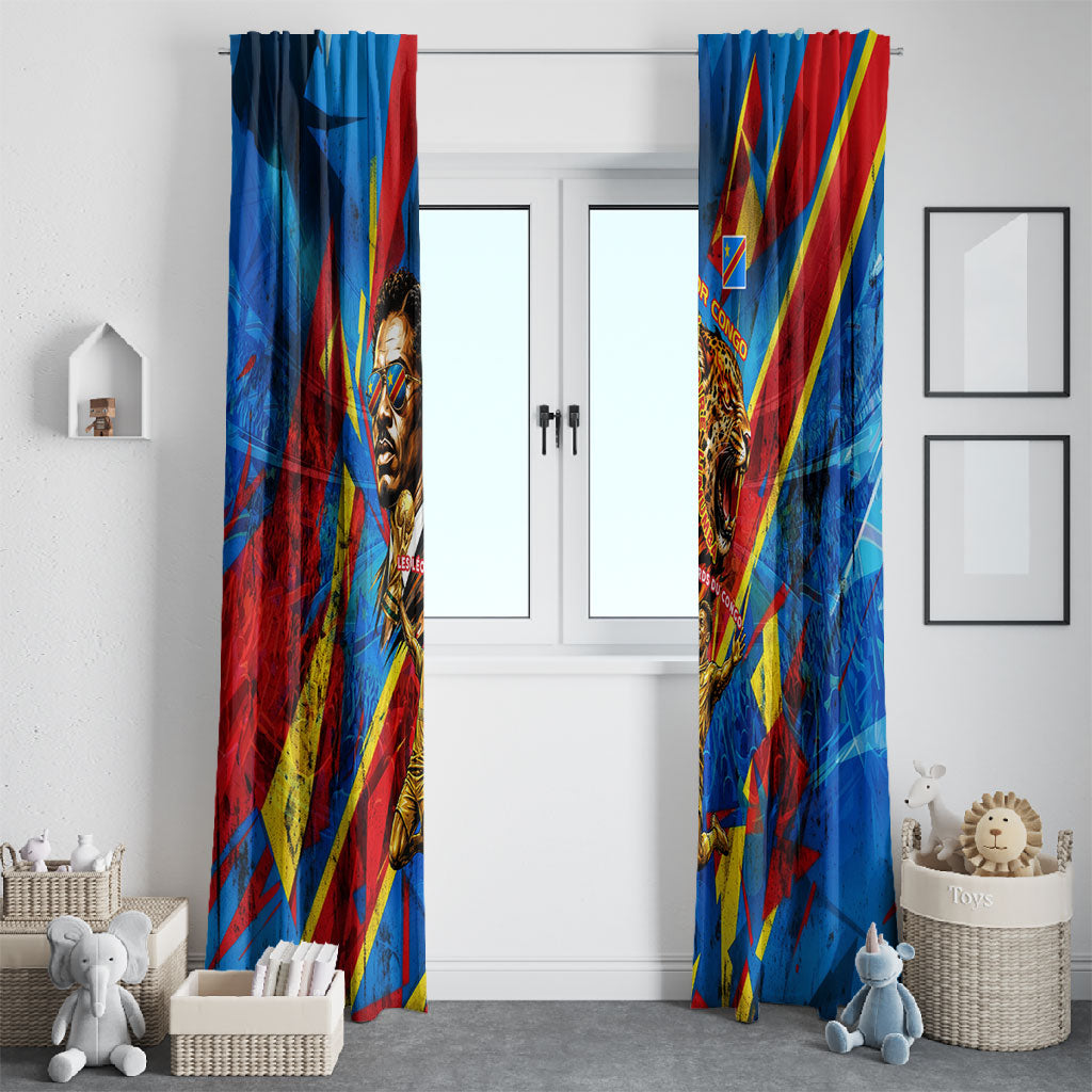 DR Congo Patrice Lumumba Football Victory Window Curtain African Pride Leopard And Flag