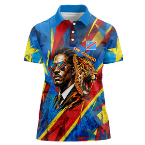 DR Congo Patrice Lumumba Football Victory Women Polo Shirt African Pride Leopard And Flag