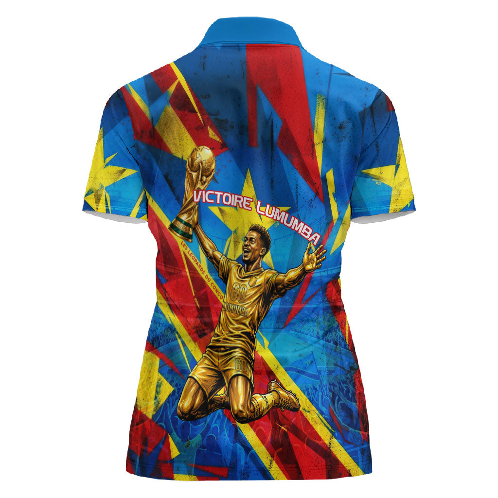 DR Congo Patrice Lumumba Football Victory Women Polo Shirt African Pride Leopard And Flag