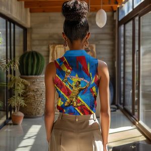 DR Congo Patrice Lumumba Football Victory Women Sleeveless Polo Shirt African Pride Leopard And Flag