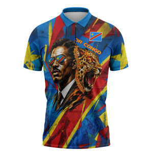 DR Congo Patrice Lumumba Football Victory Zipper Polo Shirt African Pride Leopard And Flag