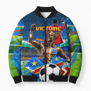 DR Congo Patrice Lumumba Bomber Puffer Jacket Kinshasa Stadium Flag - King Of Kinshasa Football