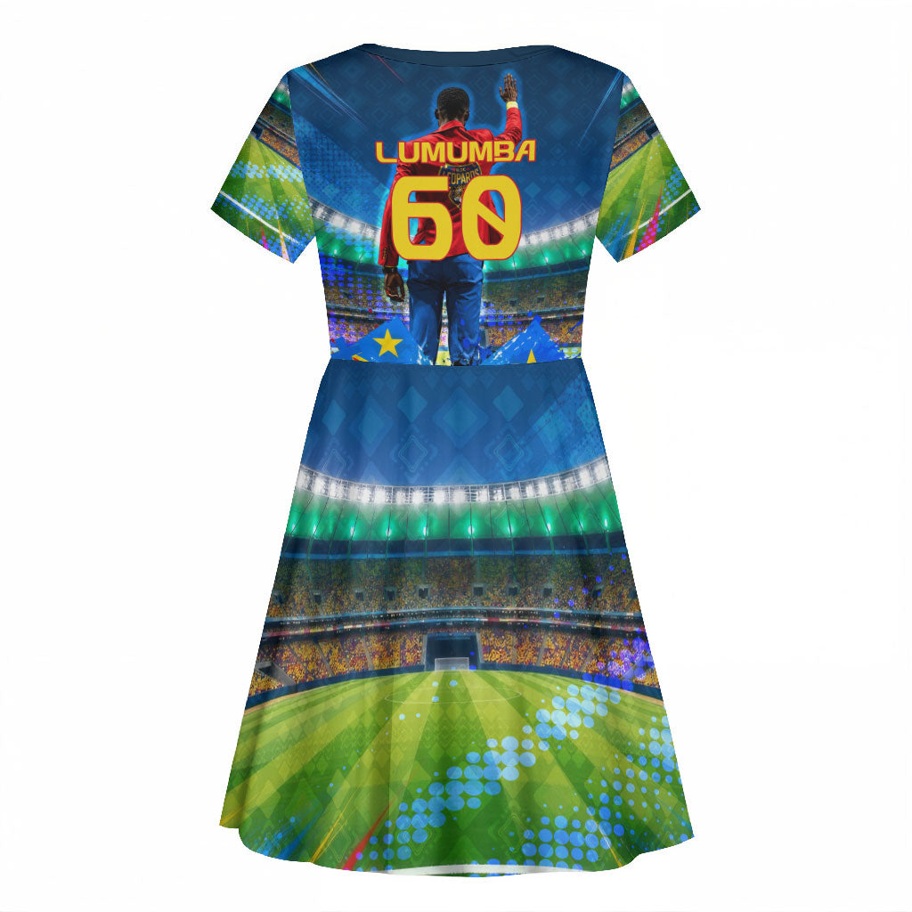 DR Congo Patrice Lumumba Kid Short Sleeve Dress Kinshasa Stadium Flag - King Of Kinshasa Football