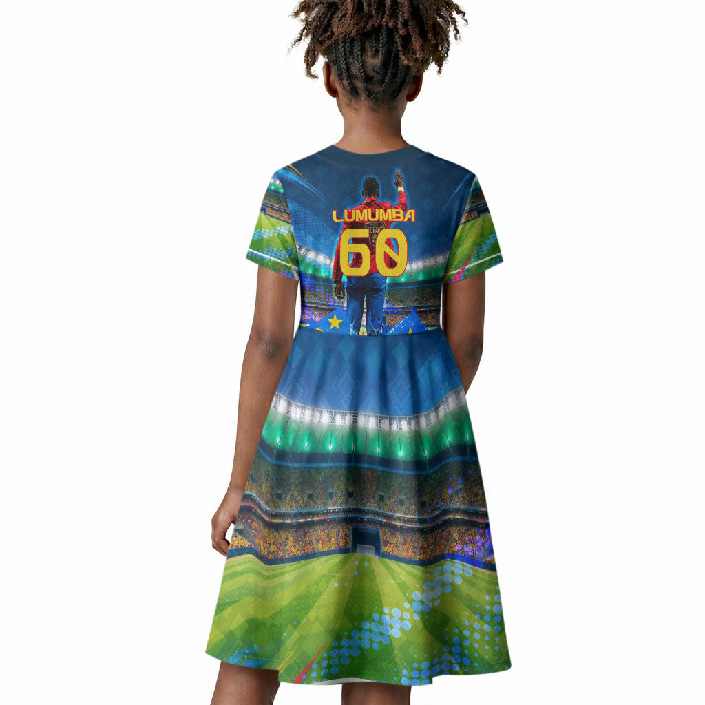 DR Congo Patrice Lumumba Kid Short Sleeve Dress Kinshasa Stadium Flag - King Of Kinshasa Football