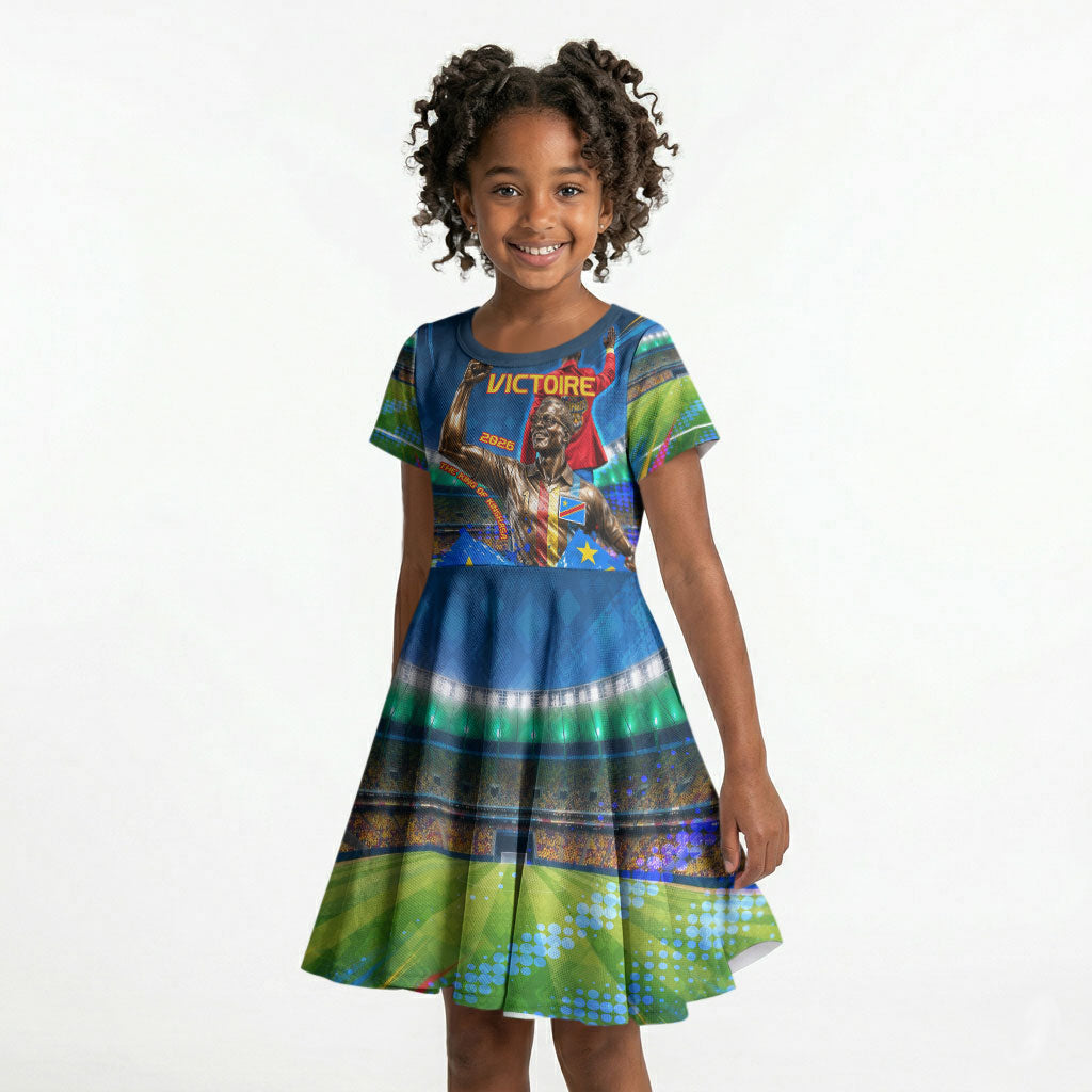 DR Congo Patrice Lumumba Kid Short Sleeve Dress Kinshasa Stadium Flag - King Of Kinshasa Football
