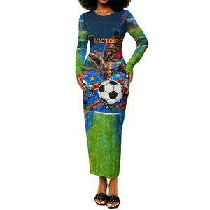DR Congo Patrice Lumumba Long Sleeve Bodycon Dress Kinshasa Stadium Flag - King Of Kinshasa Football