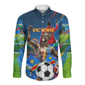 DR Congo Patrice Lumumba Long Sleeve Button Shirt Kinshasa Stadium Flag - King Of Kinshasa Football