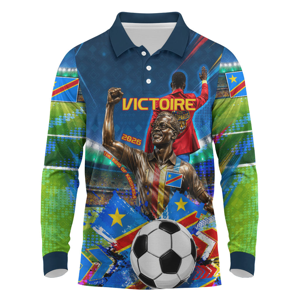 DR Congo Patrice Lumumba Long Sleeve Polo Shirt Kinshasa Stadium Flag - King Of Kinshasa Football