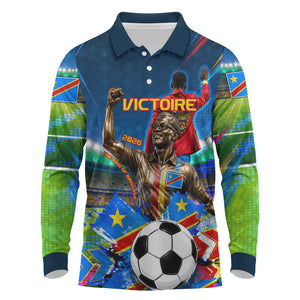 DR Congo Patrice Lumumba Long Sleeve Polo Shirt Kinshasa Stadium Flag - King Of Kinshasa Football