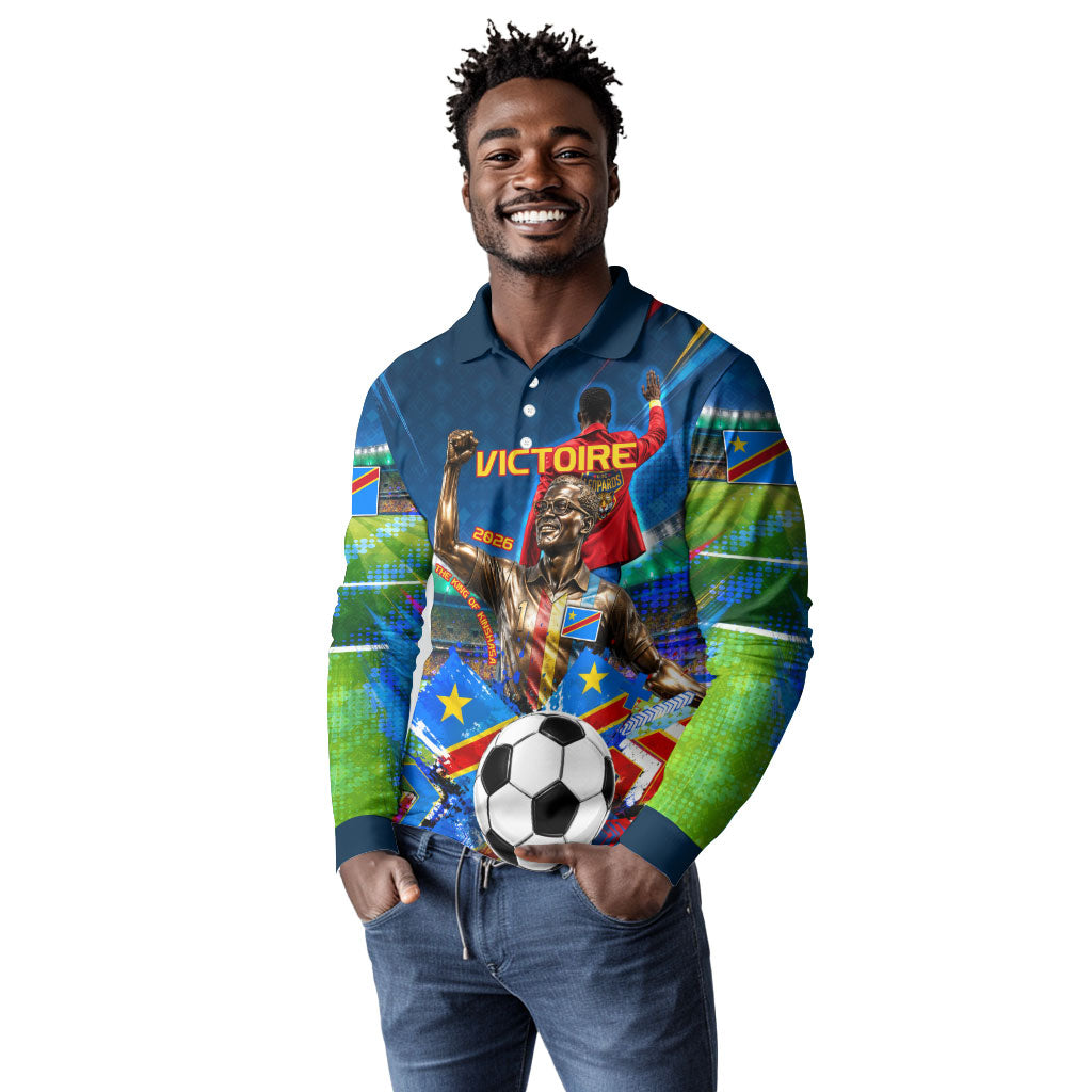 DR Congo Patrice Lumumba Long Sleeve Polo Shirt Kinshasa Stadium Flag - King Of Kinshasa Football