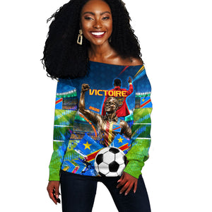 DR Congo Patrice Lumumba Off Shoulder Sweater Kinshasa Stadium Flag - King Of Kinshasa Football
