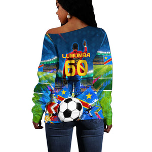 DR Congo Patrice Lumumba Off Shoulder Sweater Kinshasa Stadium Flag - King Of Kinshasa Football