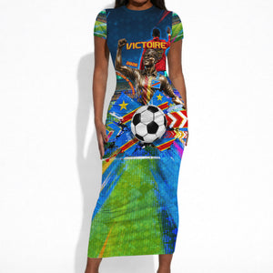 DR Congo Patrice Lumumba Short Sleeve Bodycon Dress Kinshasa Stadium Flag - King Of Kinshasa Football