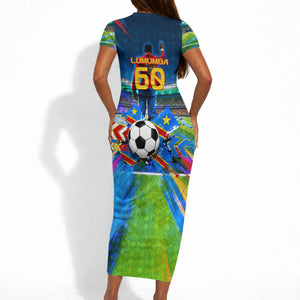 DR Congo Patrice Lumumba Short Sleeve Bodycon Dress Kinshasa Stadium Flag - King Of Kinshasa Football