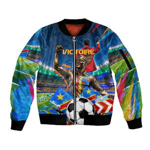 DR Congo Patrice Lumumba Sleeve Zip Bomber Jacket Kinshasa Stadium Flag - King Of Kinshasa Football