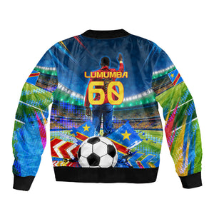 DR Congo Patrice Lumumba Sleeve Zip Bomber Jacket Kinshasa Stadium Flag - King Of Kinshasa Football
