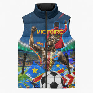 DR Congo Patrice Lumumba Sleeveless Puffer Jacket Kinshasa Stadium Flag - King Of Kinshasa Football