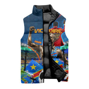 DR Congo Patrice Lumumba Sleeveless Puffer Jacket Kinshasa Stadium Flag - King Of Kinshasa Football