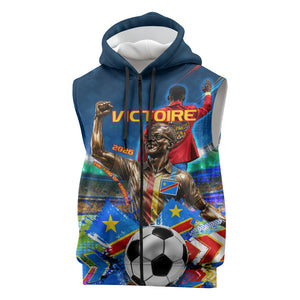 DR Congo Patrice Lumumba Sleeveless Zip Hoodie Kinshasa Stadium Flag - King Of Kinshasa Football