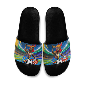 DR Congo Patrice Lumumba Slide Sandals Kinshasa Stadium Flag - King Of Kinshasa Football