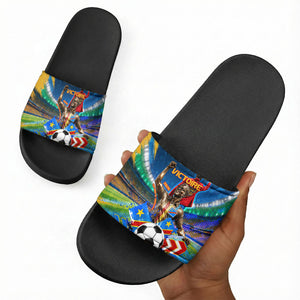 DR Congo Patrice Lumumba Slide Sandals Kinshasa Stadium Flag - King Of Kinshasa Football