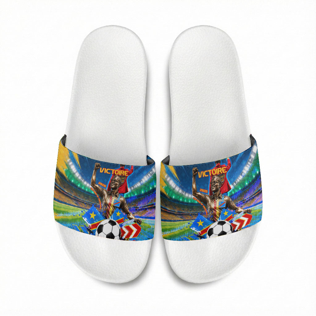 DR Congo Patrice Lumumba Slide Sandals Kinshasa Stadium Flag - King Of Kinshasa Football