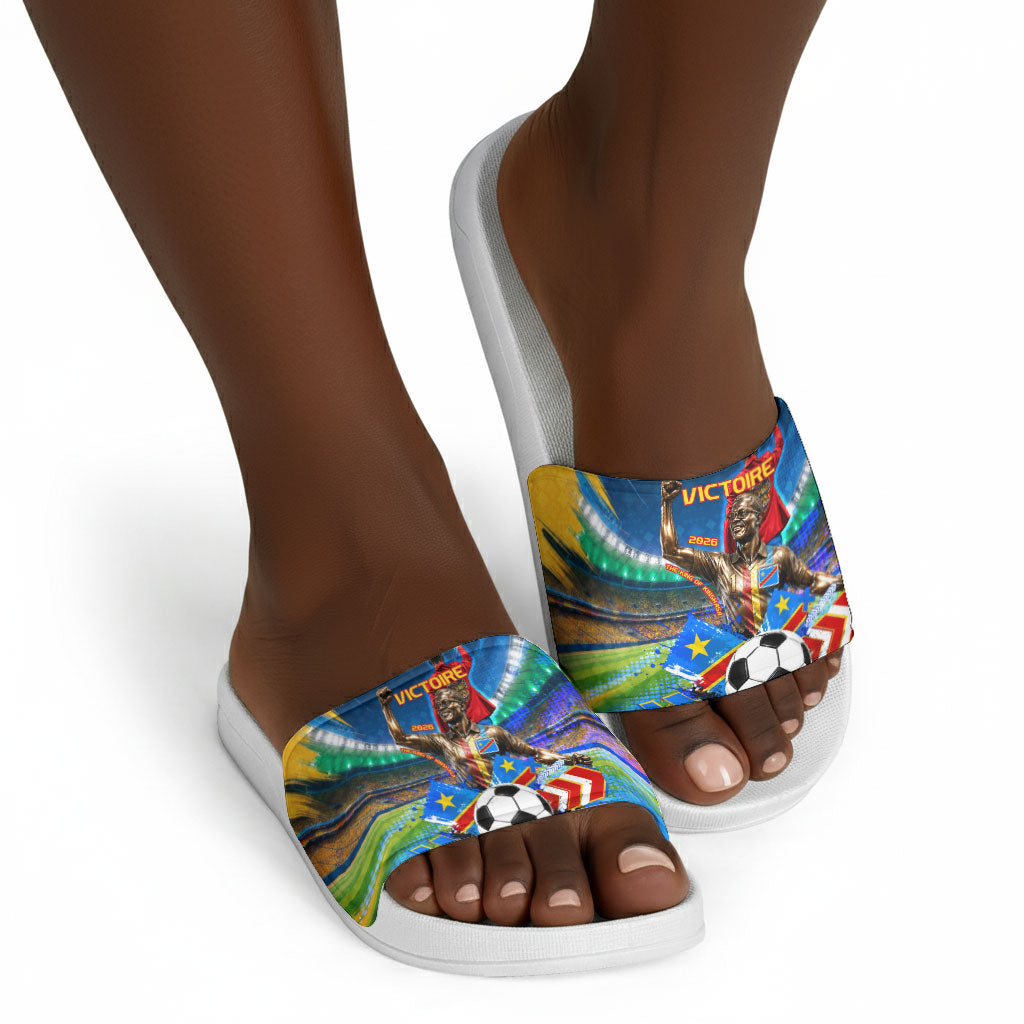 DR Congo Patrice Lumumba Slide Sandals Kinshasa Stadium Flag - King Of Kinshasa Football