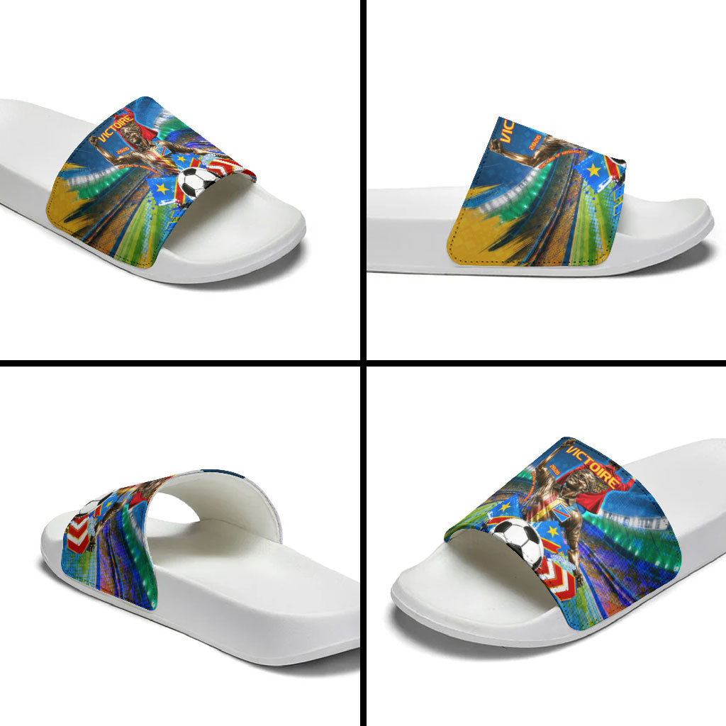 DR Congo Patrice Lumumba Slide Sandals Kinshasa Stadium Flag - King Of Kinshasa Football