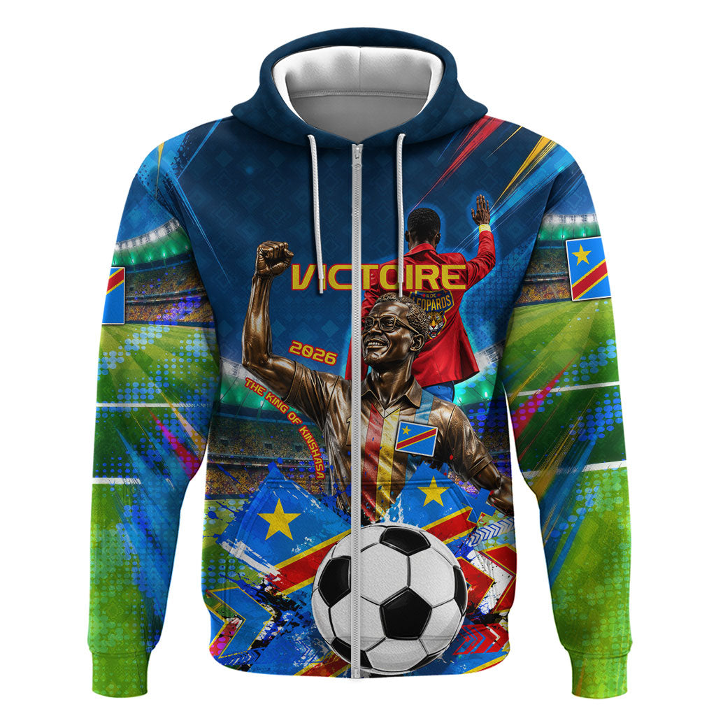 DR Congo Patrice Lumumba Zip Hoodie Kinshasa Stadium Flag - King Of Kinshasa Football
