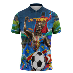 DR Congo Patrice Lumumba Zipper Polo Shirt Kinshasa Stadium Flag - King Of Kinshasa Football