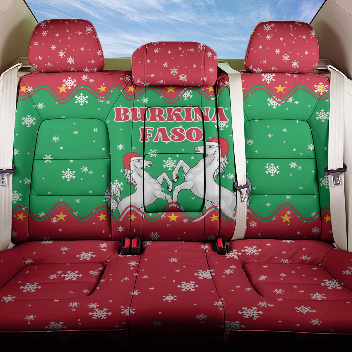 Christmas Burkina Faso Back Car Seat Cover Snowflake Horses and Coat of Arms - African Pride