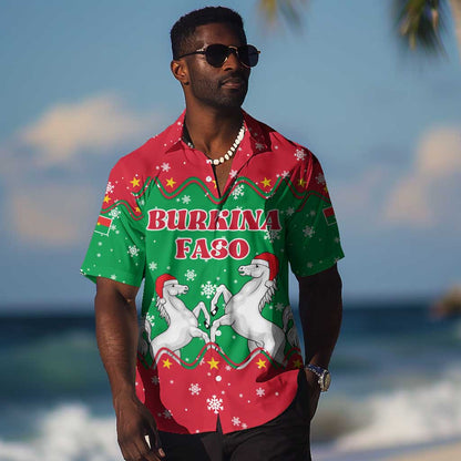 Christmas Burkina Faso Hawaiian Shirt Snowflake Horses and Coat of Arms - African Pride