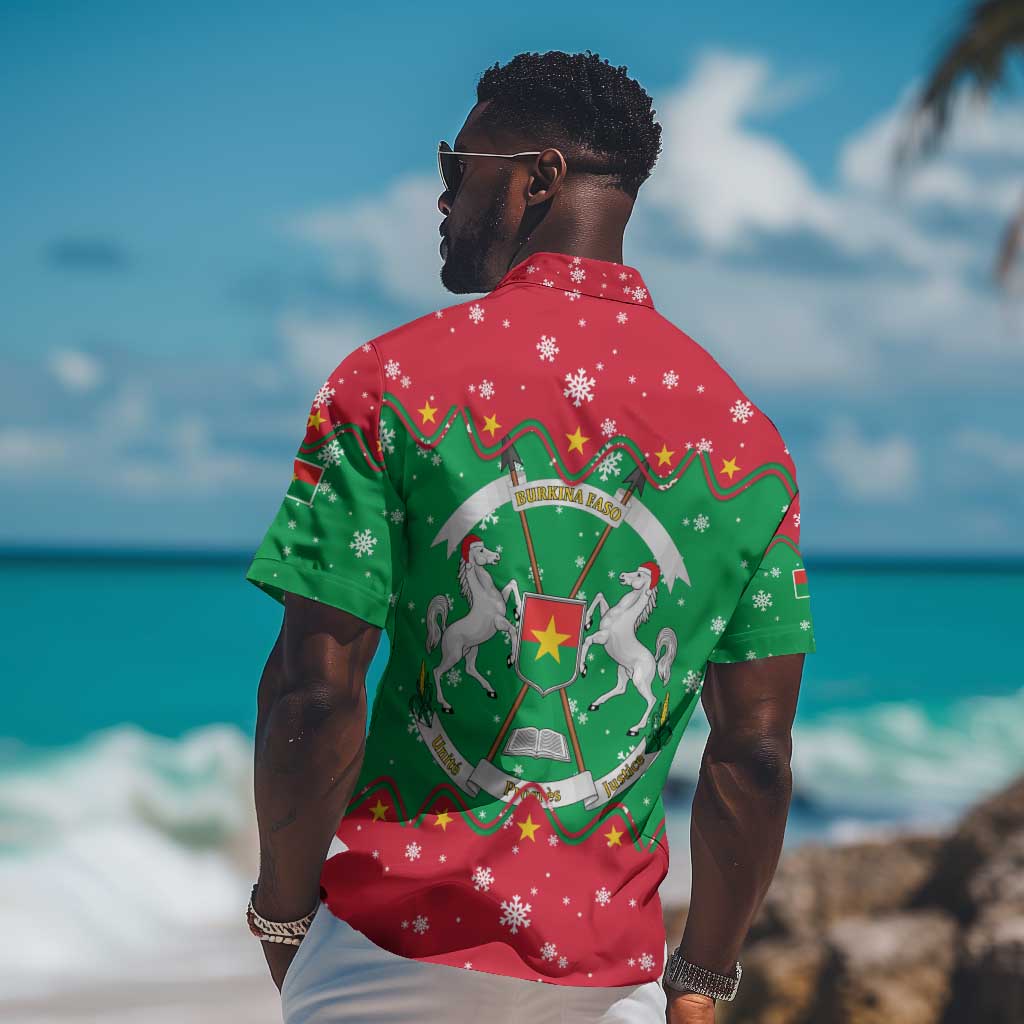 Christmas Burkina Faso Hawaiian Shirt Snowflake Horses and Coat of Arms - African Pride
