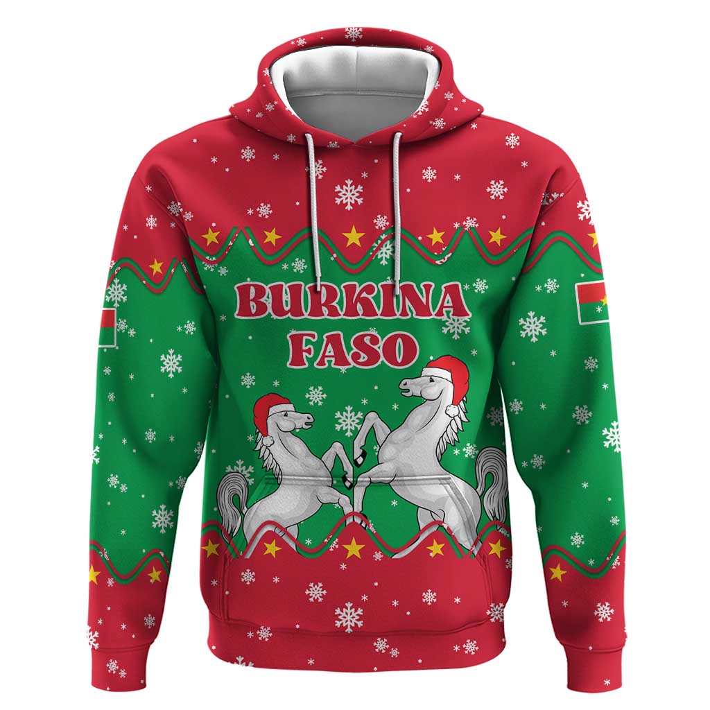 Christmas Burkina Faso Hoodie Snowflake Horses and Coat of Arms - African Pride