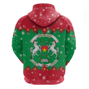Christmas Burkina Faso Hoodie Snowflake Horses and Coat of Arms - African Pride