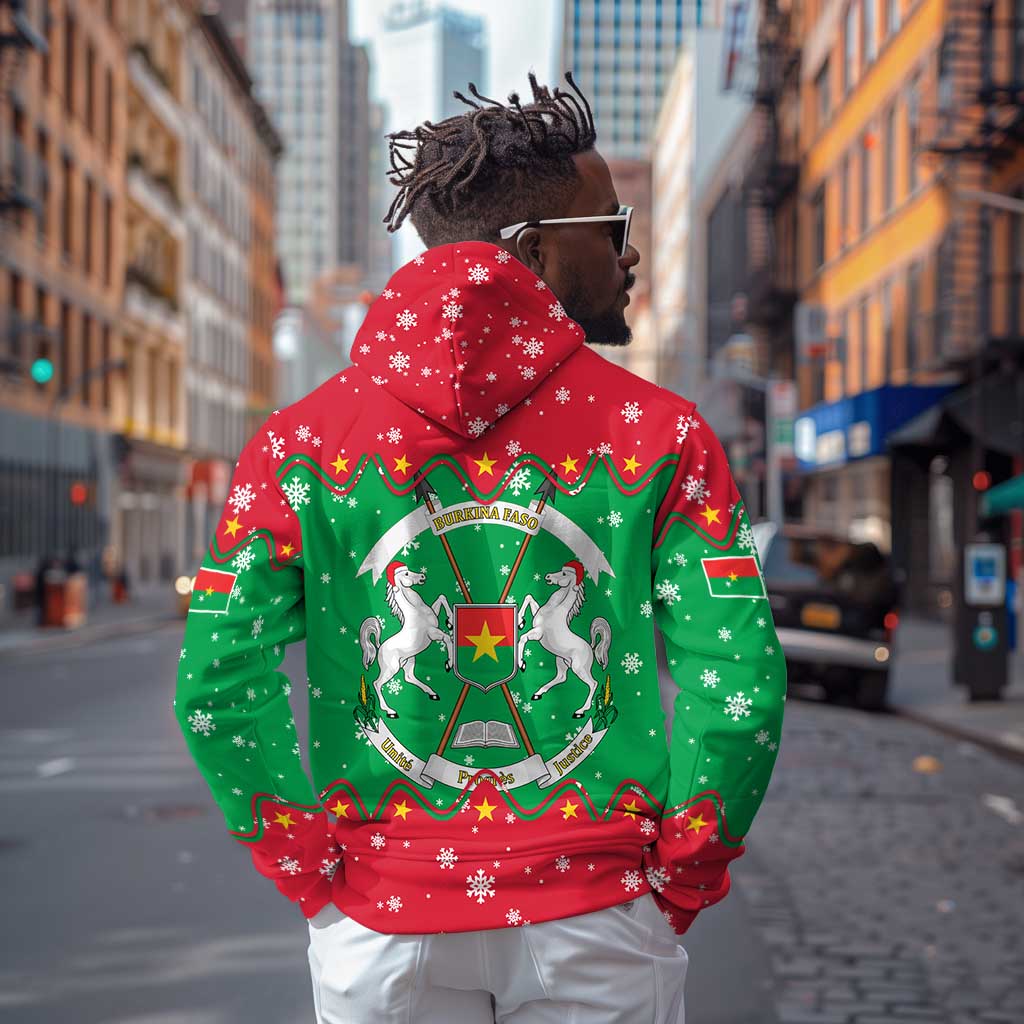 Christmas Burkina Faso Hoodie Snowflake Horses and Coat of Arms - African Pride