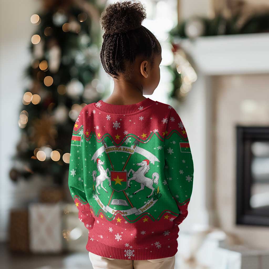 Christmas Burkina Faso Kid Ugly Christmas Sweater Snowflake Horses and Coat of Arms - African Pride