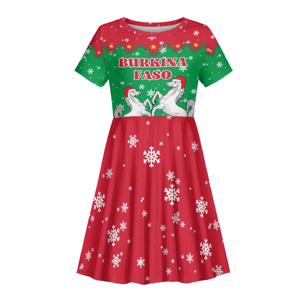 Christmas Burkina Faso Kid Short Sleeve Dress Snowflake Horses and Coat of Arms - African Pride