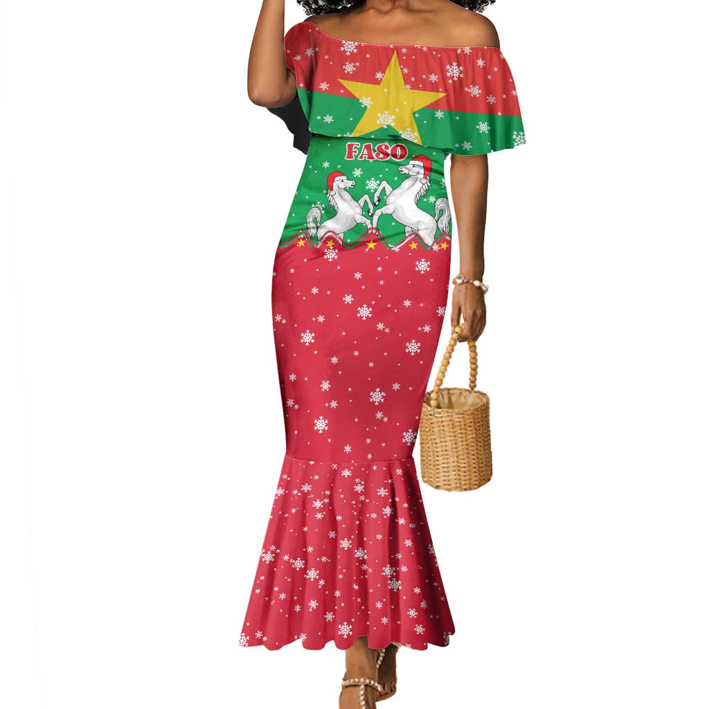 Christmas Burkina Faso Mermaid Dress Snowflake Horses and Coat of Arms - African Pride