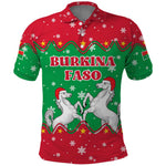 Christmas Burkina Faso Polo Shirt Snowflake Horses and Coat of Arms - African Pride
