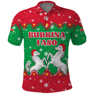 Christmas Burkina Faso Polo Shirt Snowflake Horses and Coat of Arms - African Pride
