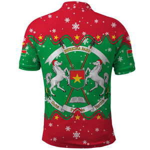 Christmas Burkina Faso Polo Shirt Snowflake Horses and Coat of Arms - African Pride