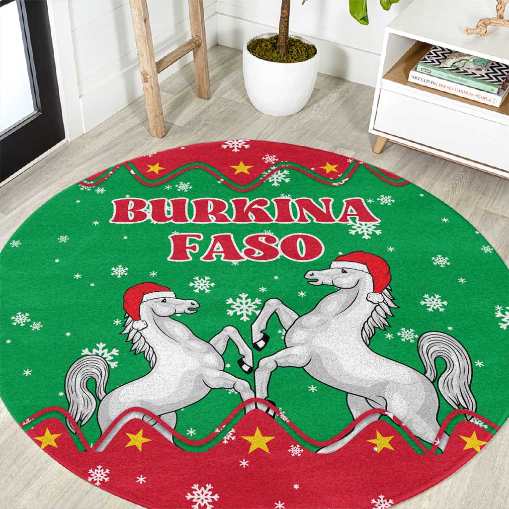 Christmas Burkina Faso Round Carpet Snowflake Horses and Coat of Arms - African Pride