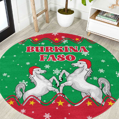 Christmas Burkina Faso Round Carpet Snowflake Horses and Coat of Arms - African Pride