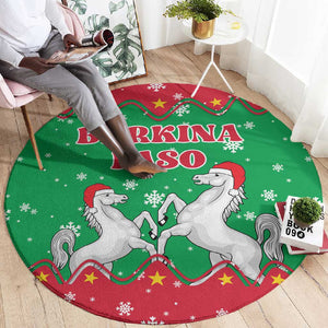 Christmas Burkina Faso Round Carpet Snowflake Horses and Coat of Arms - African Pride