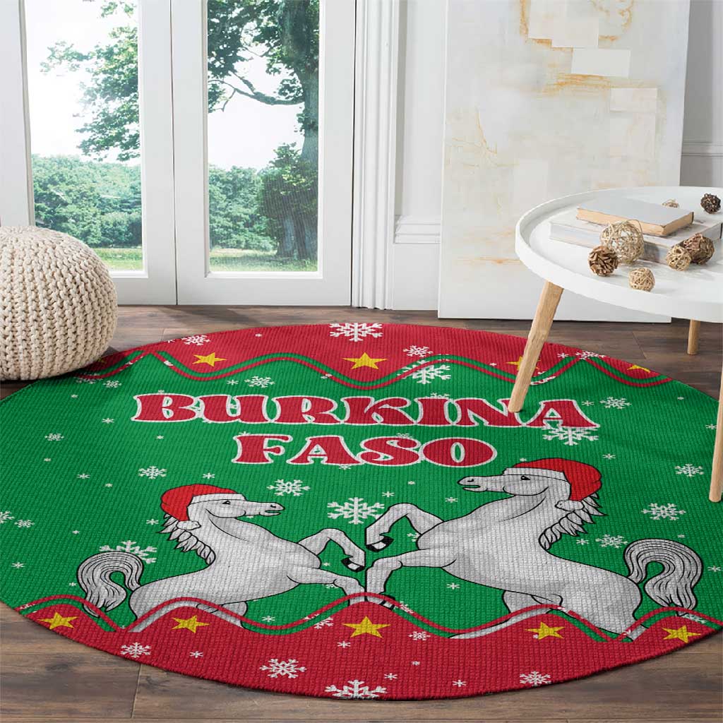 Christmas Burkina Faso Round Carpet Snowflake Horses and Coat of Arms - African Pride