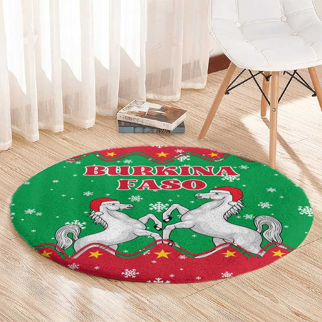 Christmas Burkina Faso Round Carpet Snowflake Horses and Coat of Arms - African Pride