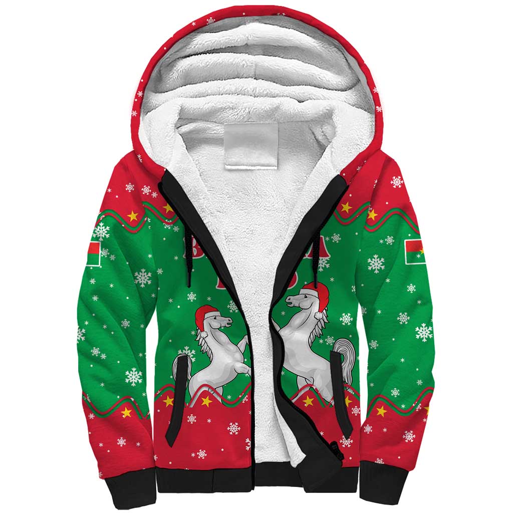 Christmas Burkina Faso Sherpa Hoodie Snowflake Horses and Coat of Arms - African Pride